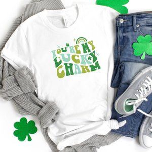 You're My Lucky Charm Rainbow Clover White T-shirt